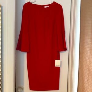Calvin Klein Red Dress with Bell Sleeves